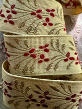 Load image into Gallery viewer, French Gold Metal and Red Berries Ribbon