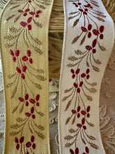 Load image into Gallery viewer, French Gold Metal and Red Berries Ribbon