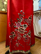 Load image into Gallery viewer, Antique Silk Satin Cherry Red Silk Embroidered Skirt