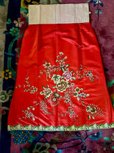 Load image into Gallery viewer, Antique Silk Satin Cherry Red Silk Embroidered Skirt