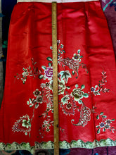 Load image into Gallery viewer, Antique Silk Satin Cherry Red Silk Embroidered Skirt