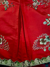 Load image into Gallery viewer, Antique Silk Satin Cherry Red Silk Embroidered Skirt