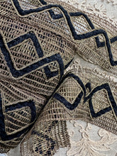 Load image into Gallery viewer, Antique Gold Metal and Chenille Embroidered Trim