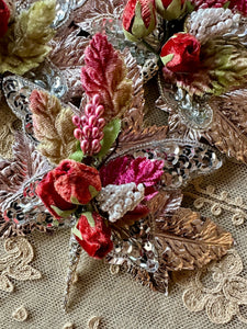 Velvet Rose Bud Pearls and Silver Metallic Corsage