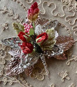 Velvet Rose Bud Pearls and Silver Metallic Corsage