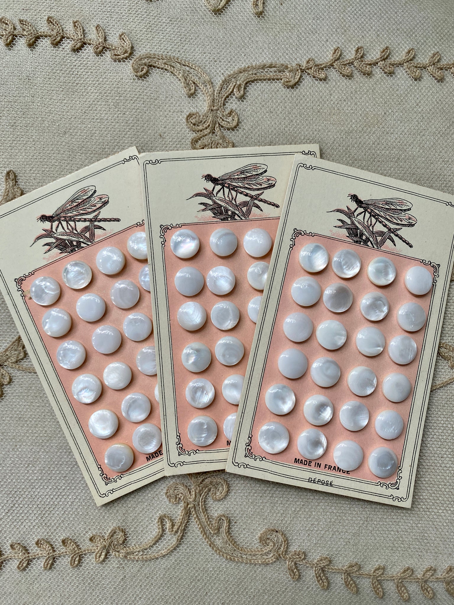 Mother of Pearl Antique Buttons on French Card – Vintage Passementerie