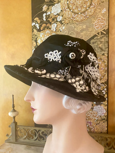 Black Satin and Velvet Antique Hat