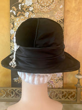 Load image into Gallery viewer, Black Satin and Velvet Antique Hat