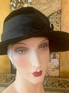 Black Satin and Velvet Antique Hat