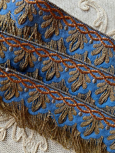 Blue Antique Trim with Gold, Silver & Copper Metal Threads