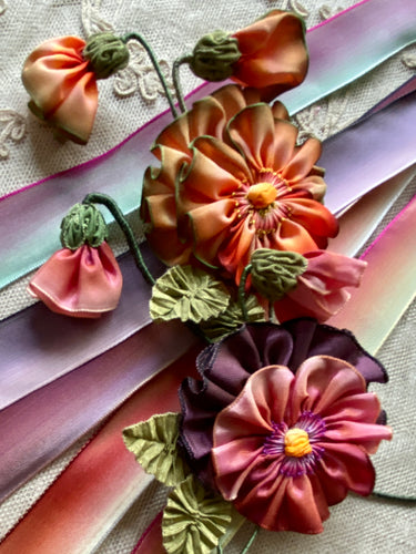 French Ombre Wired Ribbon in Five Pansy Colors
