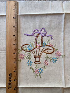 Vintage Hand Embroidered Flower Basket