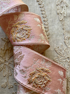 French Brocade Vintage Ribbon with Embossed Roses