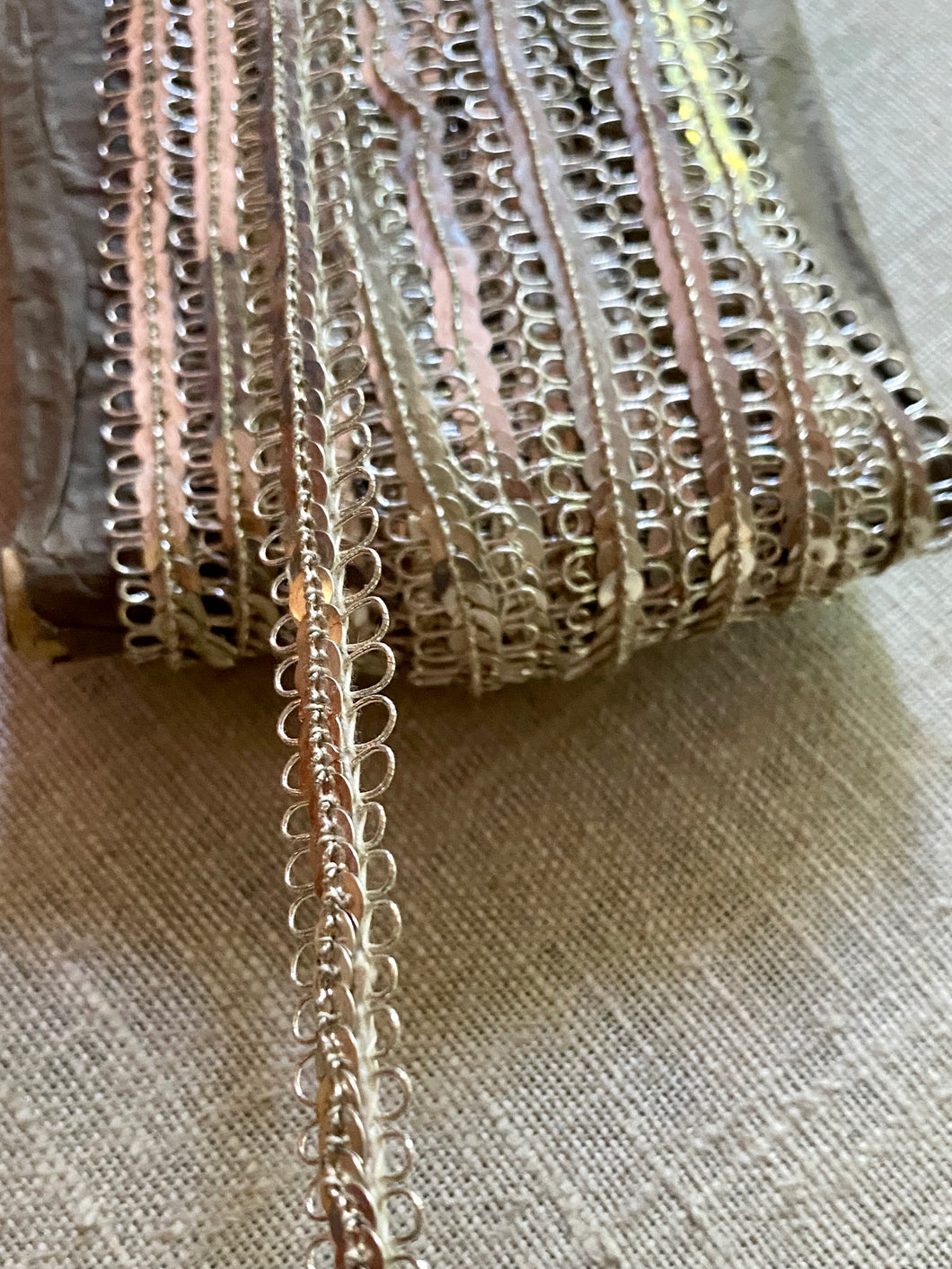 Antique French Silver Metal Sequin and Cord Trim