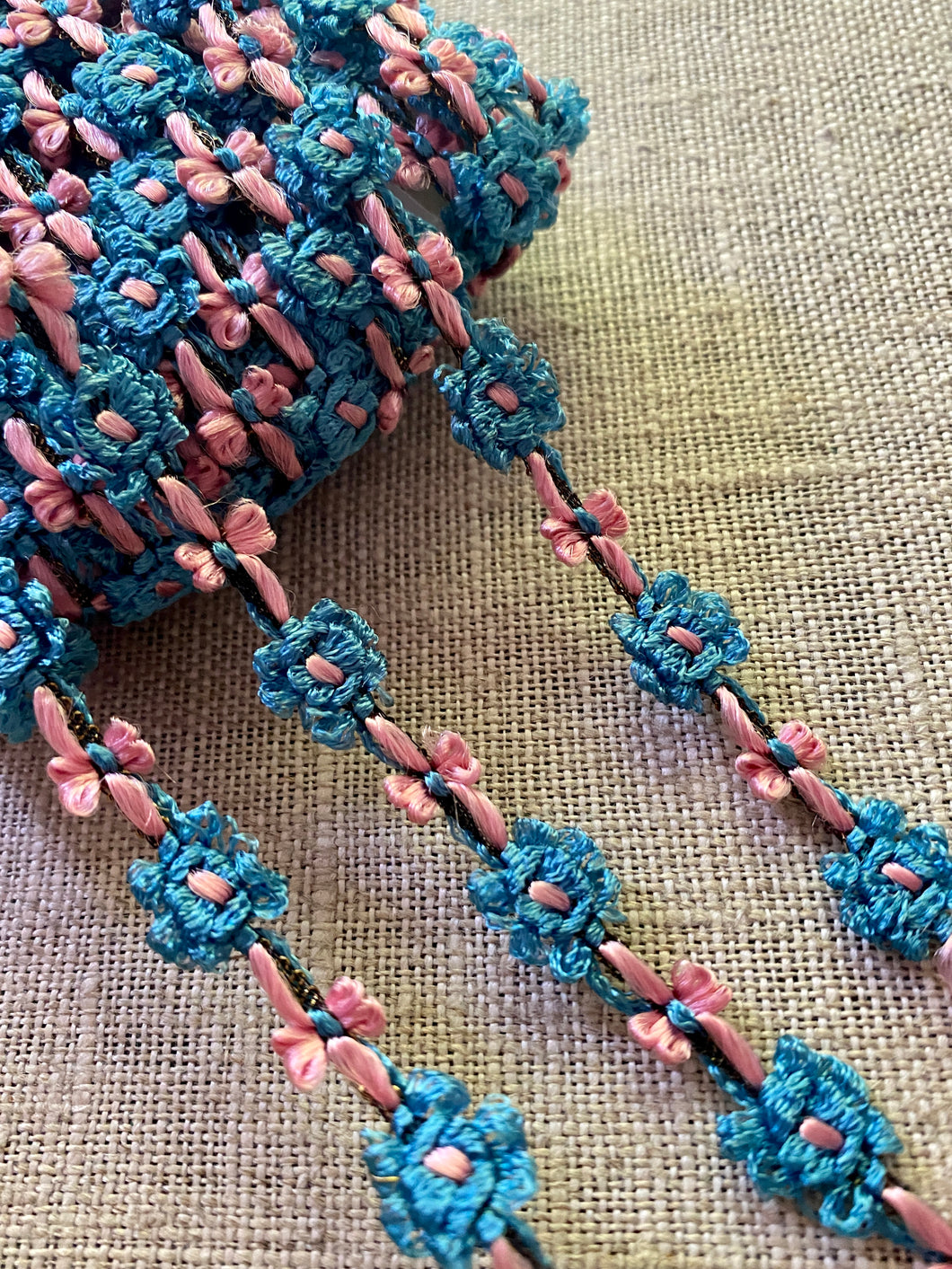 French Pink and Blue Rococo Antique Trim