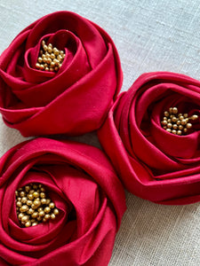 Crimson Silk Rose Ribbon Flower