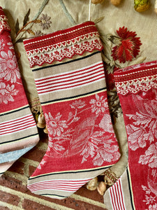 Antique French Ticking Christmas Stockings
