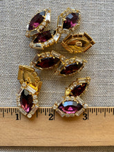 Load image into Gallery viewer, Amethyst Glass and Rhinestone Vintage Buttons