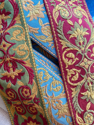 French Brocade Vintage Ribbon in Red Gold Green