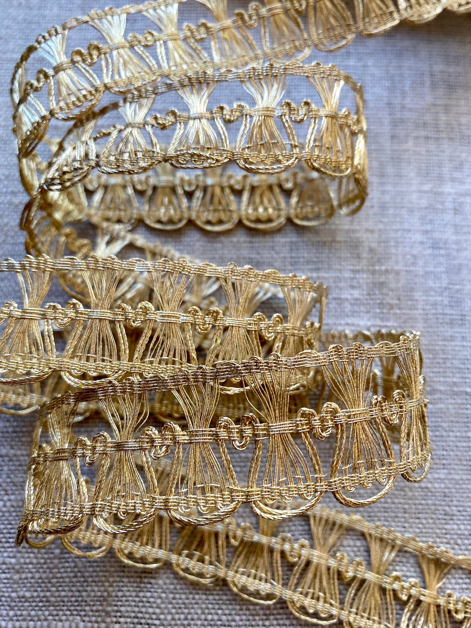 Antique French Gold Metallic Trimming W Silk Passementerie Galon LARGE  Unused Religious Gold Metallic Thread Trim, Church Sewing Supply 