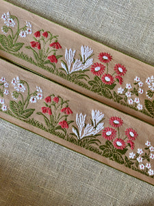 Vintage Woven Floral Ribbon Coral Daisies