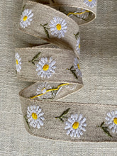 Load image into Gallery viewer, Vintage French Linen Ribbon Daisies