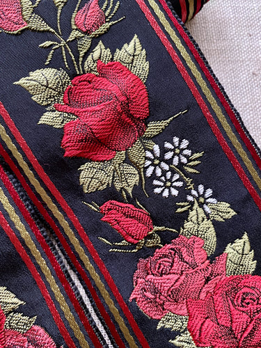 Vintage French Ribbon Red Roses and Buds