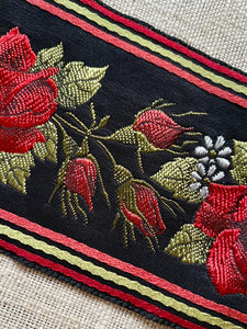 Vintage French Ribbon Red Roses and Buds