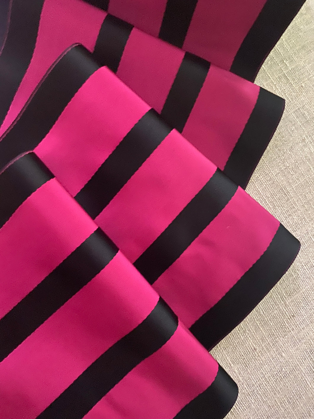 Antique French Ribbon in Shocking Pink with Black Stripes