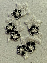 Load image into Gallery viewer, Swiss Embroidered Organza Petaled Black Layered Flowers Lacy Leaves