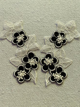 Load image into Gallery viewer, Swiss Embroidered Organza Petaled Black Layered Flowers Lacy Leaves