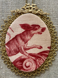 Antique French Toile de jouy Ornaments - Dogs