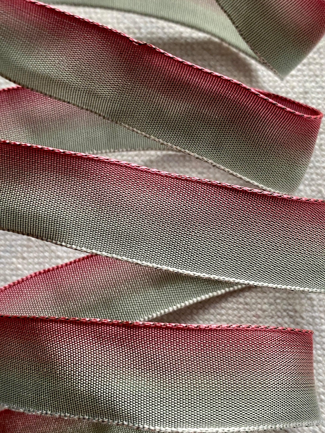 Vintage French Pink Celadon Ombre Ribbons with Copper Wire Edges