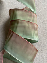 Load image into Gallery viewer, Vintage French Pink Celadon Ombre Ribbons with Copper Wire Edges