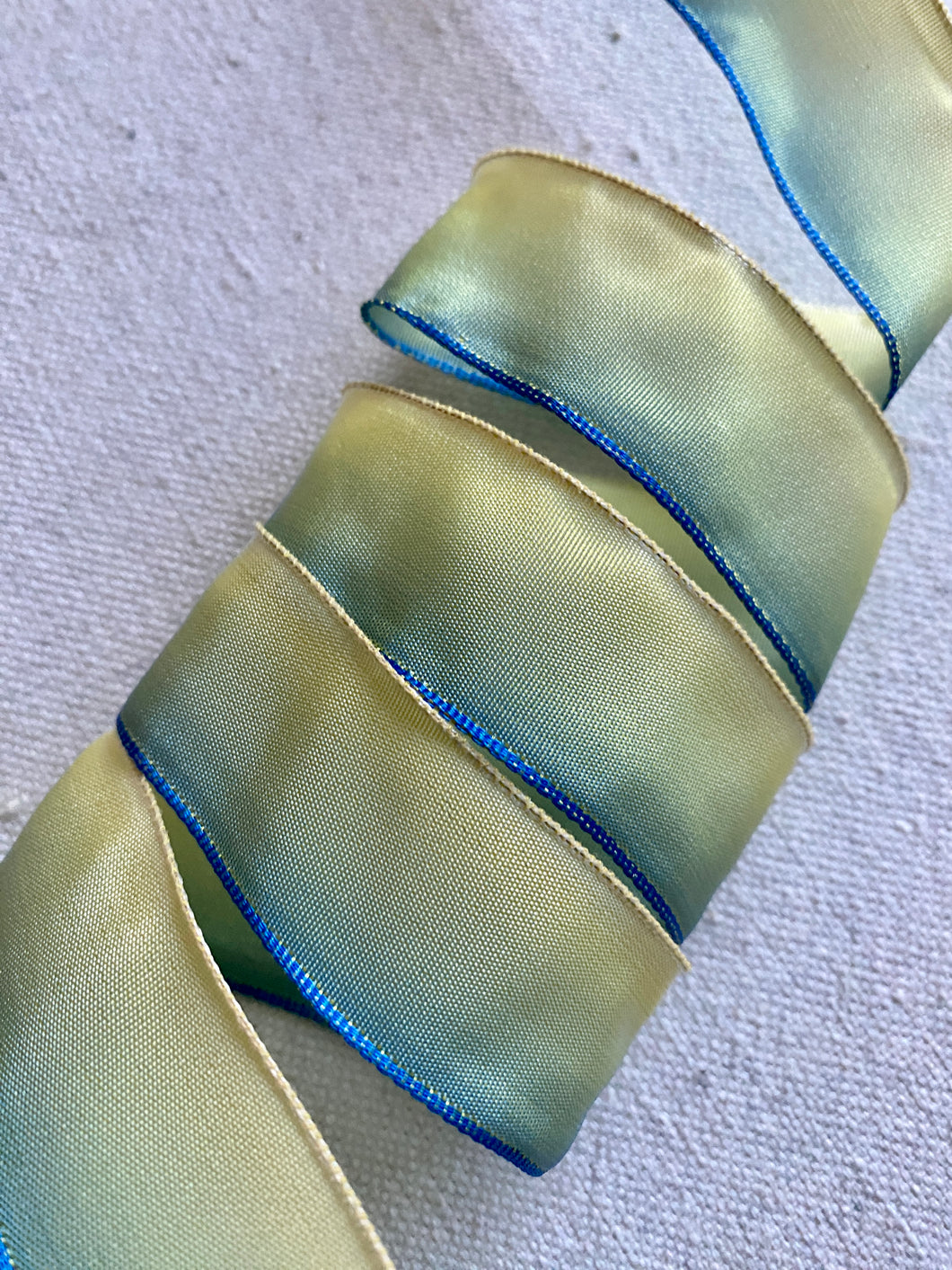 Vintage Pale Green and Blue French Ombre Ribbon with Copper Wire