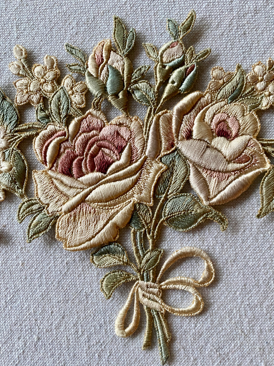 Antique French Hand Embroidered Silk Garland Applique