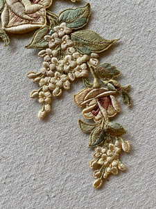 Antique French Hand Embroidered Silk Garland Applique