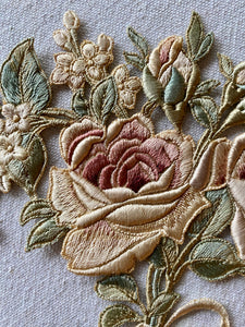 Antique French Hand Embroidered Silk Garland Applique