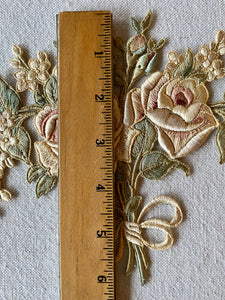 Antique French Hand Embroidered Silk Garland Applique