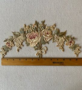 Antique French Hand Embroidered Silk Garland Applique