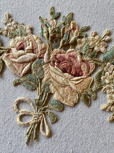 Antique French Hand Embroidered Silk Garland Applique