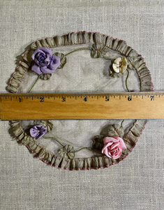 Antique Hand Made Silk Satin Ribbon Work Roses Buds