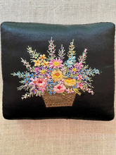 Load image into Gallery viewer, Antique Ombre Ribbon Embroidered Black Silk Cushion