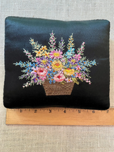 Load image into Gallery viewer, Antique Ombre Ribbon Embroidered Black Silk Cushion