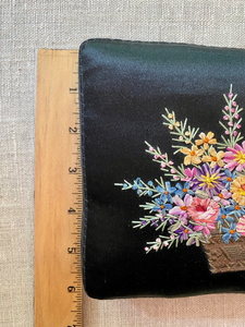 Antique Ombre Ribbon Embroidered Black Silk Cushion