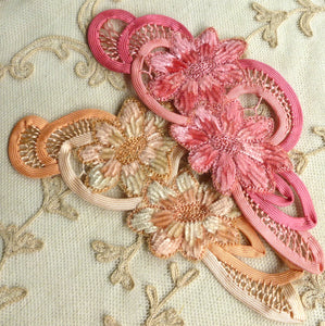 Hand Embroidered Silk Chenille and Bias Trim Applique