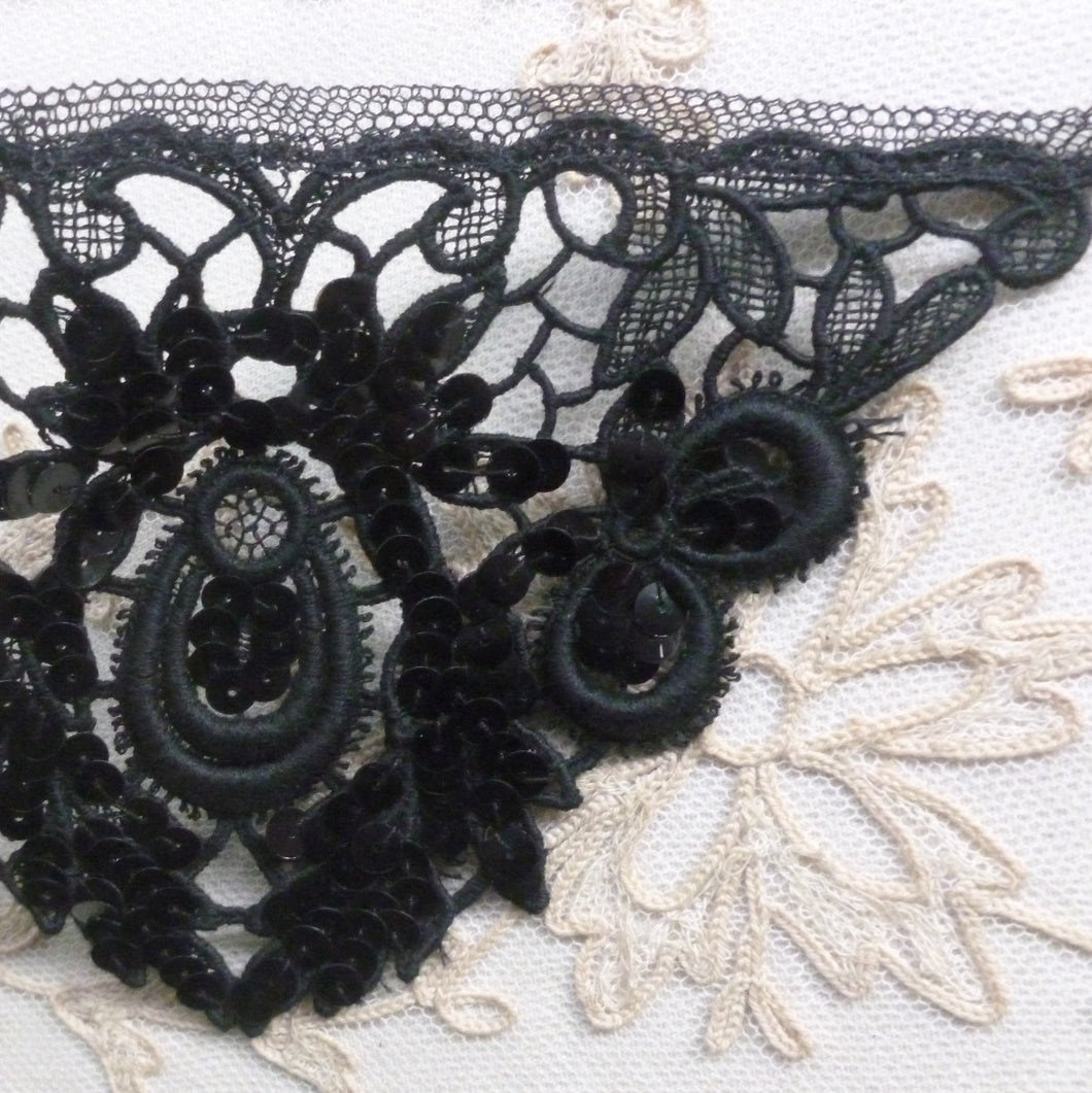 Pair of Hand Sewn Sequins and Lace Appliques