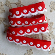 Load image into Gallery viewer, Turkey Red Polka Dot and Scalloped Vintage Trim