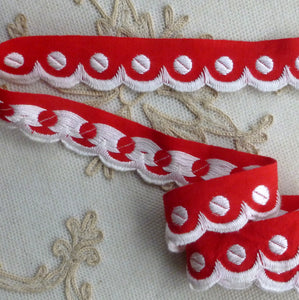 Turkey Red Polka Dot and Scalloped Vintage Trim