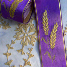Load image into Gallery viewer, Royal Purple and Wheat Motif Ribbon Trim